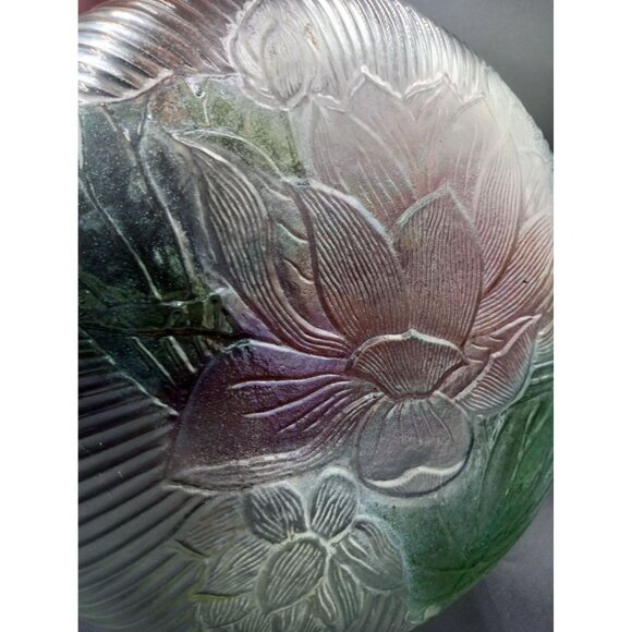 Kig Malaysia Pressed Glass Large Bowl Embossed Pink Flower Salad Fruit Vintage - Picture 9 of 15